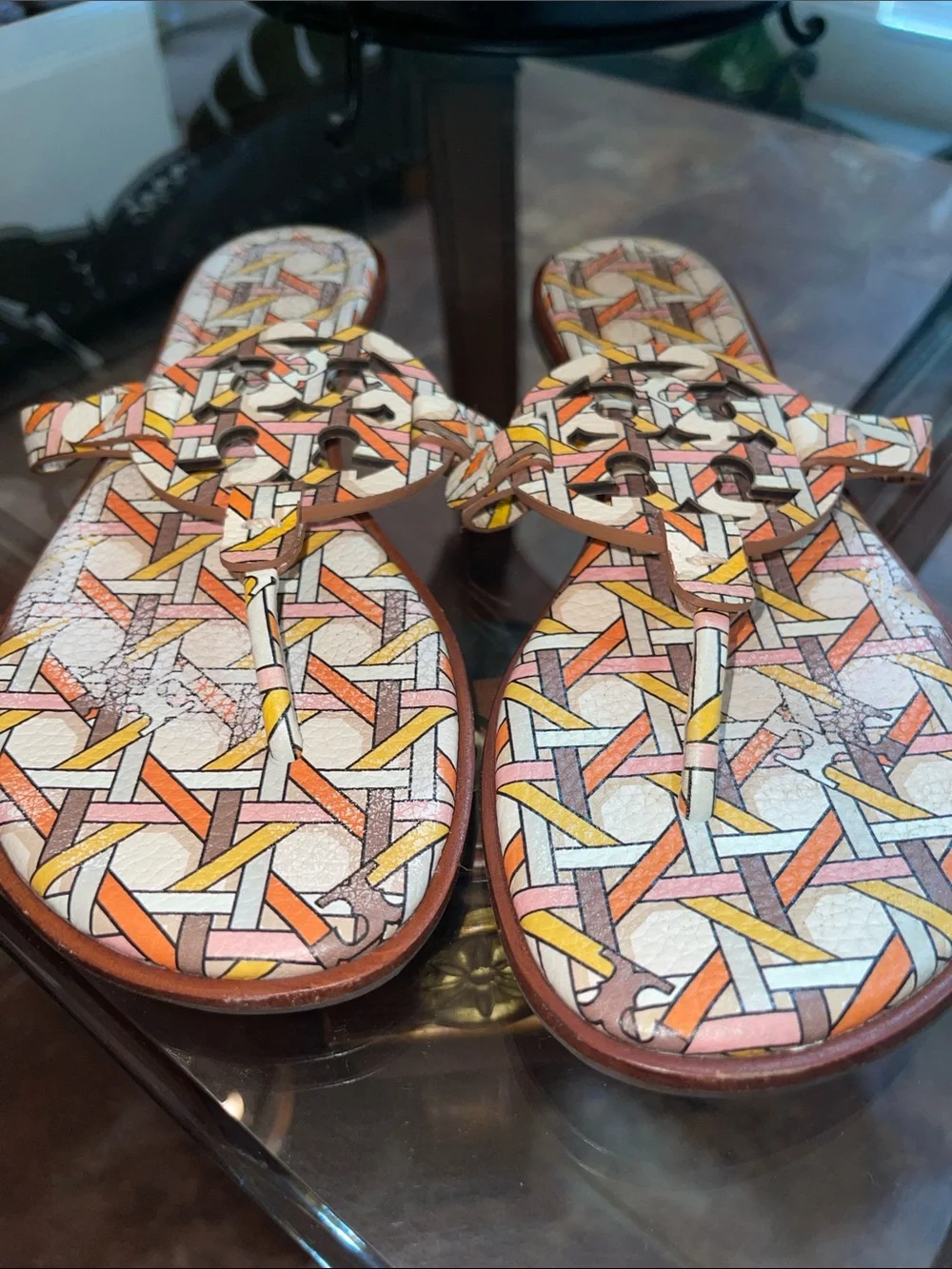 Tory Burch Multicolor Patterned Miller Logo Slide Sandals